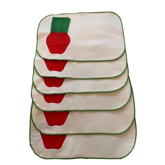 Set of 6 Backed Placemats and Napkins Pockets Cherry Design Green Red - Picture 2 of 6
